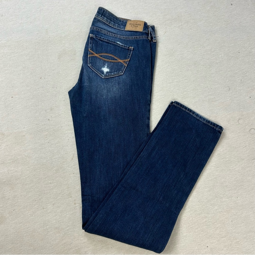 Abercrombie & Fitch Medium Wash Straight Leg Low Rise Jeans Size 4 LONG U